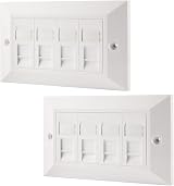 rhinocables CAT6 Faceplate 4 Port Double RJ45 Wall Socket Pack of 2