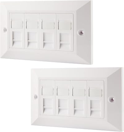 rhinocables CAT6 Faceplate 4 Port Double RJ45 Wall Socket Pack of 2