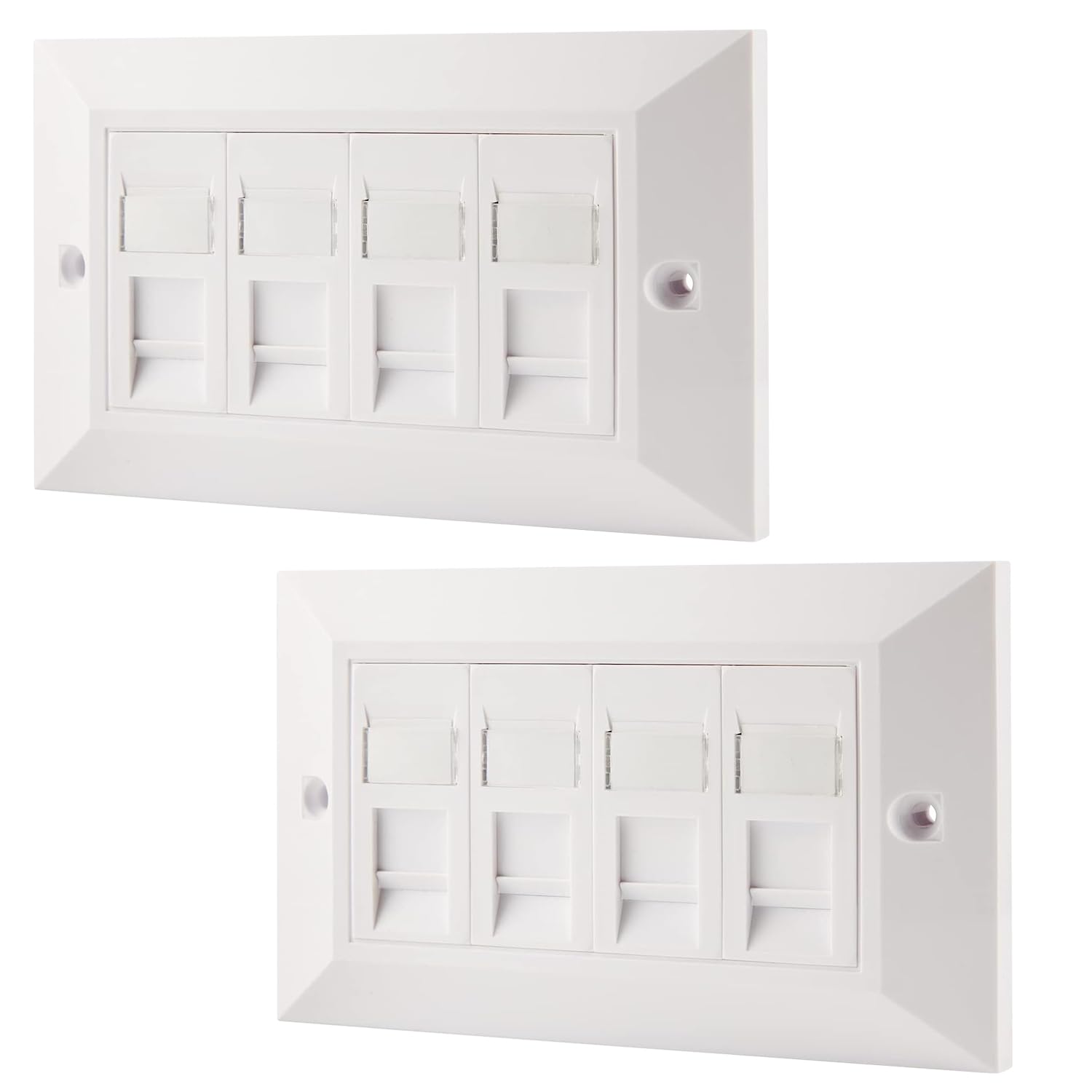 rhinocables CAT5e Ethernet Faceplate | Double 2 & Quad 4 RJ45 Gang Wall Sockets | Simple CAT 5 Setup for Printers, VoIP, Phones & More | Network Expansion for Home or Business (4 Port,Pack of 2)