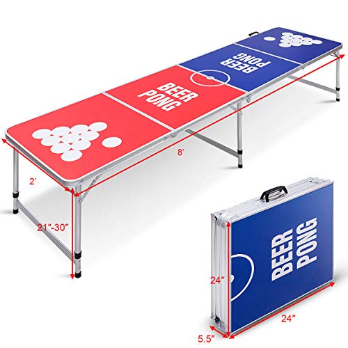 GYMAX Beer Pong Table, 8’ Folding Aluminum Game Party Table (Style C)