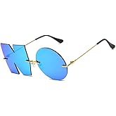 Letter NO Party Rimless Irregular Design Sunglasses For Men/Women UV400 Streetwear Eyewears (blue)