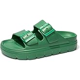 FUNKYMONKEY Women's Comfort Slides Double Buckle Adjustable EVA Flat Sandals