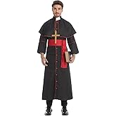 AGCOAH Priests Costume Men with Collar Clergy Robes Halloween Cosplay Party