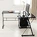 mecor L Shaped Tempered Glass Computer Desk W/Keyboard Tray & CPU Stand-Corner Laptop PC Table Workstation Home Office Furniture, Black