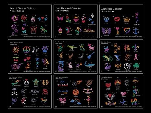 Glimmer Body ArtTemporary Tattoo Kit – 200 Stencils, 3 Glues, 2 Brushes - NEW!