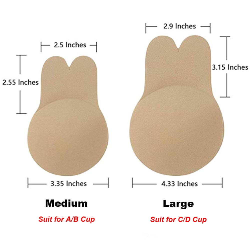 Women Breast Lift Nipplecovers Bra - Strapless Backless Invisible Breast Covers with Rabbit Ear Shape Wedding Dresses Bra Beige M