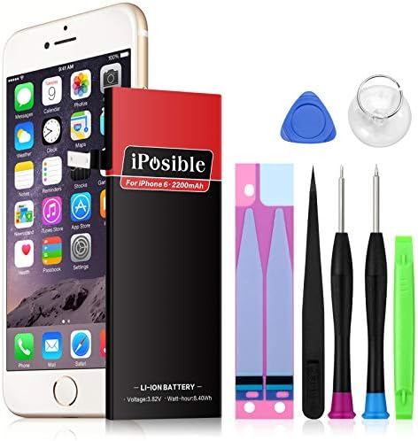 Battery Replacement for IP 6 2200mAh,iPosible Internal Li-ion Cycle Spare Battery with Complete Repair Tool Kits [Only for IP 6 Not for ip6s or IP 6+] [24 Month Warranty]