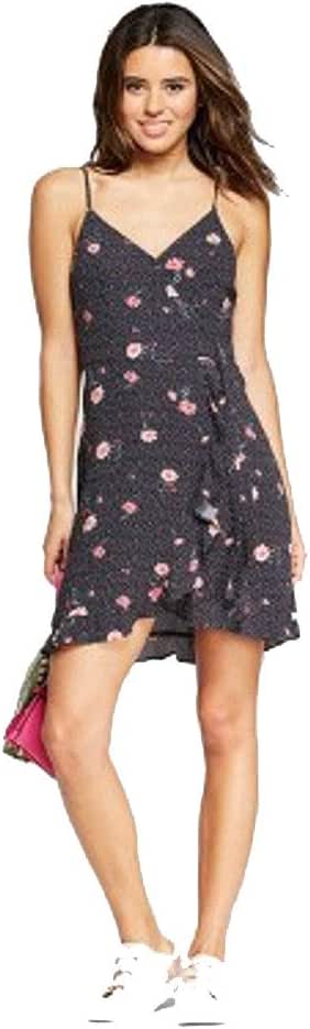 navy floral print wrap dress