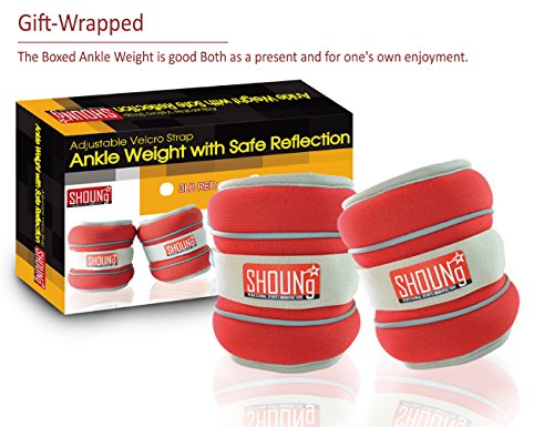 SHOUNg Reflective Ankle/Wrist Weights (1 Pair) with Adjustable Strap for Fitness, Workout, Exercise, Walking, Jogging, Gymnastics, Aerobics and Gym (Red, 3lbs) - Thumbnail 7