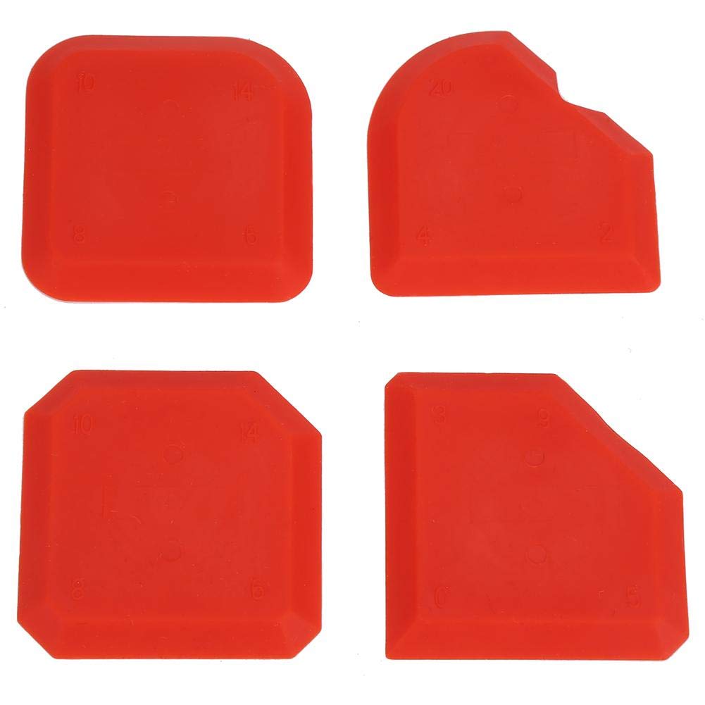 4Pcs Sealant Scraper, Cleaning Tool Kit, Sealant Silicone Caulking Tools, Smoother Finisher, Caulking Tool Kit, for Bathroom Kitchen Room Floor Corner Grout Finishing Sealing (Red)