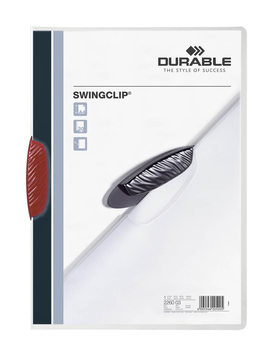 Durable SwingClip, A4 Clip Folder with 30 Sheet Capacity, Red, Box of 25