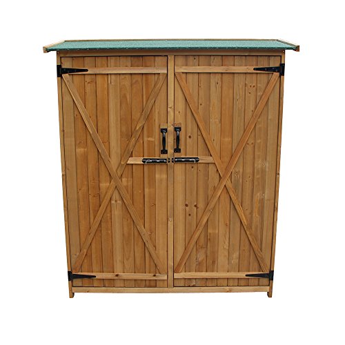 Olymstore 64"H 100% Fir Wooden Shed Garden Storage Sheds, Large Sturdy Medium Storage,with Double Doors Lockable Cabinet,Natural Wood 55"Lx20"Wx 64"H