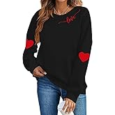 NITRFLA Valentine's Day Sweatshirt Women's Funny Love Heart Graphic Shirt Casual Long Sleeve Pullover Top