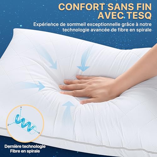 TESQ Set of 2 Luxury Hotel Quality Pillows, 60 x 60 cm, Soft, Breathable and Hypoallergenic, Oeko-TEX Certified, Suitable for All Sleeping Positions