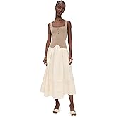 MOON RIVER Women's Square Neckline Top Mixed Media Midi Dress