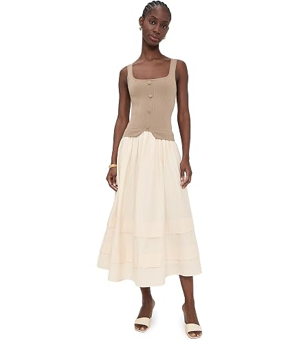 MOON RIVER Women's Corset Floral Midi Dress, Ivory Multi, M at Amazon Women's Clothing store