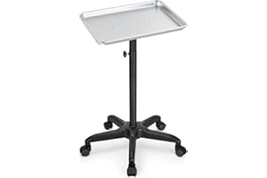 JOSTZHXIN Salon Tray on Wheels, Premium Aluminum Tattoo Tray Rolling Cart, Adjustable Height Service Rolling Tray Trolley for Salon Beauty Clinic Spa,Silver