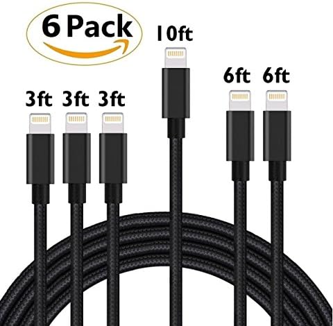 6 Pack - Lightning Cable, RB iPhone Charger 6 Pack 3FT 6FT 10FT to USB Syncing and Charging Cable Data Nylon Braided Cord Charger for iPhone X 8/8Plus 7/7 Plus/6/6 Plus/6s/6s Plus/5/5s/5c/SE and more