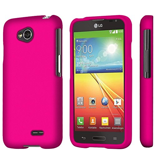 LG Optimus L70 (Metro PCS) Slim Light Hybrid Snap On Non-Slip Matte Hard Case Protex Rubberized Rubber Coating Protective Case - Rose Pink - Retail Packaging