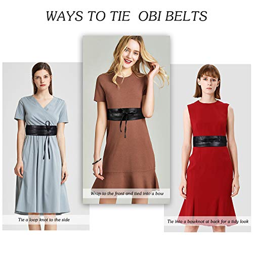 Womens Faux Leather Obi Belt Wrap Sash Cinch Waistband for Dresses Halloween Costume, Black S