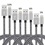 IDiSON 4Pack(3ft 6ft 6ft 10ft) iPhone Lightning Cable Apple MFi Certified Braided Nylon Fast Charger Cable Compatible iPhone Max XS XR 8 Plus 7 Plus 6s 5s 5c Air iPad Mini iPod (Black+Gray)