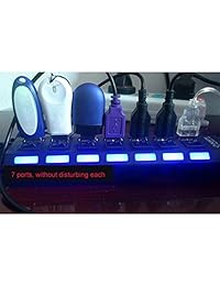 Enterest 4 puertos y 7 puertos USB 2.0 Hub alta velocidad 1,97 pies USB Cable de datos cada puerto USB LED diseño 5 V Power Portable Data Hub Diseño de tira Ligera USB Cargador Hub, Negro