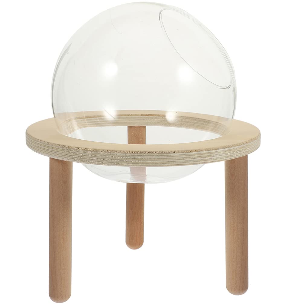 VILLCASE Hamster Sand Bath Container, Transparent Small Sand Bath Box Cage, Hamster Bathtub Box, Glass Round Bathtub Household with Wood Stand for Small Animals