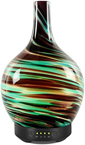 Essential Oil Diffuser Art Glass Vase Fragrance Ultrasonic Cold Fog Humidifier 7 color LED Lamp and Water Free Automatic Closing 4 time Set Office Family Bedroom Baby Room Study Yoga (art vase-1) ¡­