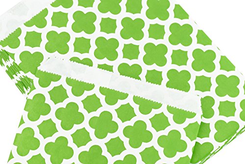 FiveSeasonStuff Greaseproof Paper Bags for Food Candy Goodies Gift Party Wedding Favors Birthday Baby Shower Buffets Picnics BBQ Arts & Crafts DIY Retail (5.12''x 7'') — PACK 100 (Green, Mix Patterns)