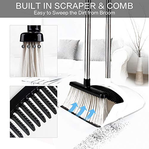 Broom and Dustpan [2019 Version] Tiumso Dust pan Broom Set with Upgrade Combo and Sturdiest Extendable Long Handle,4 Layers Bristles,Upright Standing for Home, Office, Kitchen, Lobby (White) - Thumbnail 2