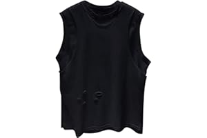 Sdeycui Men's Ripped Tank Tops Summer Sleeveless Cotton Distressed Shirts Solid Color Destroyed Sports Undershirts