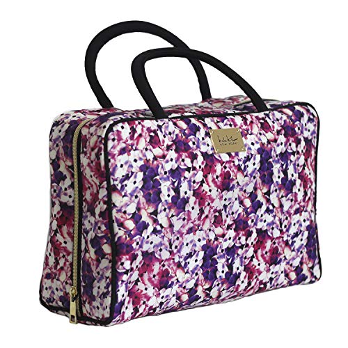 Nicole Miller Makeup Bag, Travel and Toiletry Bag, Large Cosmetic Bag with Zippered, Transparent Pockets and Handles, Foldable Makeup Bag for Home and Travel (Colorful Flower Print with Black Handles) 1 Nicole Miller Makeup Bag, Travel and Toiletry Bag, Large Cosmetic Bag with Zippered, Transparent Pockets and Handles, Foldable Makeup Bag for Home and Travel (Colorful Flower Print with Black Handles)