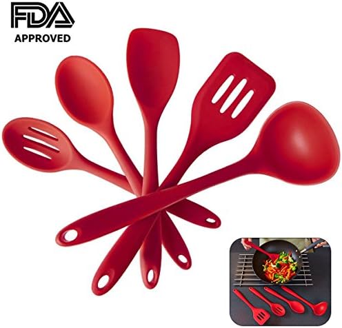 Atteavor Silicone Professional Kitchen Utensil Set (5 Piece), Nonstick and Heat Resistant Cooking and Baking Tools include Spoons &amp; Spoonula, Ladle &amp; Turner