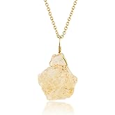 CRYSTALINES Genuine Raw Libyan Desert Glass Crystal Necklace, Authentic Rough Gemstone Pendant, 14K Gold Plated, Handmade Boho Jewelry, Wicca & Reiki Healing Crystals, Gift for Women (Size-18inch)