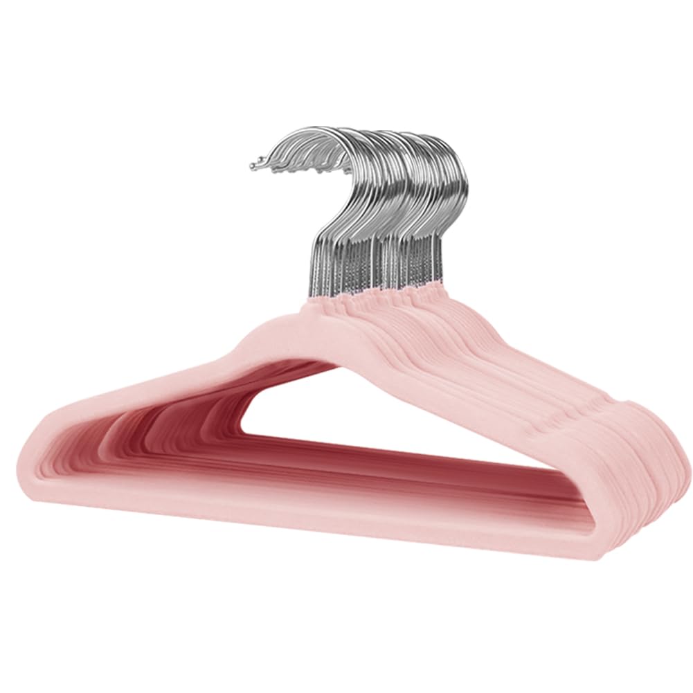 Stormix Baby Velvet Hangers 30 Pack, Children's Clothes Hangers Non-Slip, Kids Hangers with Shoulder Notches for Infant/Toddler Pink