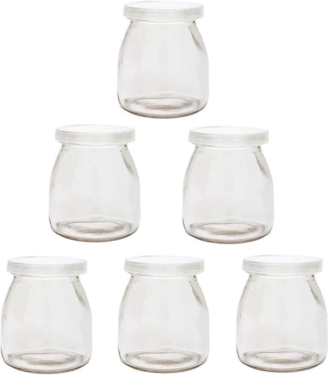 6 Jars Yoghurt Jars pudding Jar with Lid Yogurt Glass with Plastic Cap Replacement