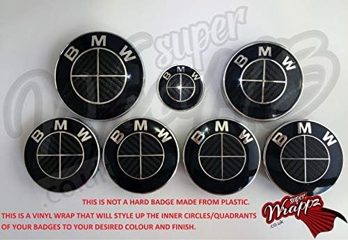FULL BLACK CARBON FIBER Badge Emblem WHOLE ENTIRE Vinyl Overlay Sticker SuperWrappz Wrap FOR BMW HOOD TRUNK RIMS WHEELS FITS ALL BMW Series 1, 2, 3, 4, 5, 6, 7, X1, X2, X3, X4, X5, X6, Z1, Z3, Z4, Z8, M SPORT, X-DRIVE