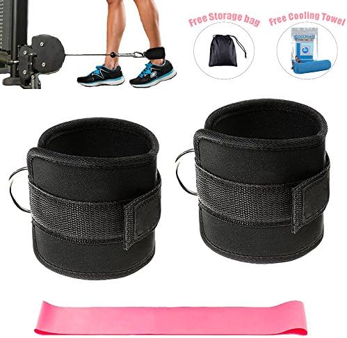 Ankle Straps for Cable Machines and Resistance Band plus Carry Bag double stitching and reinforced D-rings- Padded Ankle Strap Attachment for Weightlifting Leg Gym Workout, Fitness Ankle Cuffs(Black)
