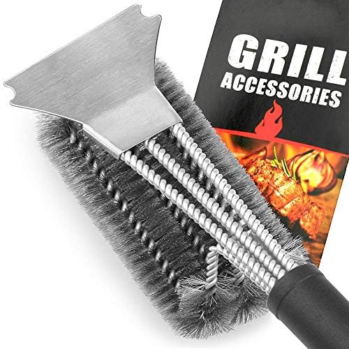 HUAER Grill Brush and Scraper Best BBQ Brush for Grill, Safe 18" Stainless Steel Woven Wire 3 in 1 Bristles Grill Cleaning Brush for Weber Gas/Charcoal Grill, Gifts for Grill Wizard Grate Cleaner