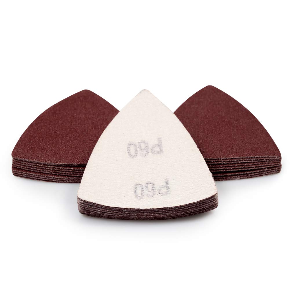 SPEEDWOX 30 Pcs Hook and Loop Triangle Sandpaper 60 Grit 80mm 3-1/8 Inches for Oscillating Multi Tool Detail Sander Sanding Discs Triangle Sanding Pads — image 1