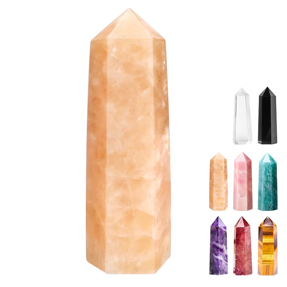 Tyuodna Healing Crystal Point Wand, 70-80mm Healing Crystal Stones,Quartz Crystal Stones Hexagon Crystal Wands,Amethyst Rose Quartz Crystal,for Reiki Chakra Meditation Therapy Deco (Yellow Dongling)