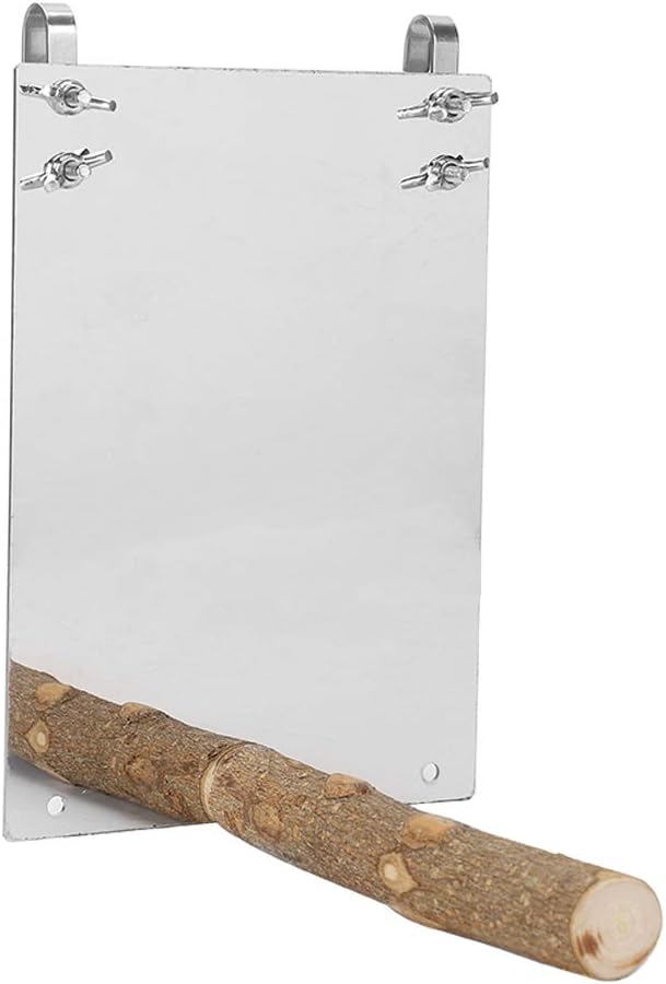 Zerodis Parrots Mirror, Stainless Steel Bird Mirror with Wooden Standing Rod for Parakeet Cockatiel Conure Lovebirds Finch Canaries - Image 4