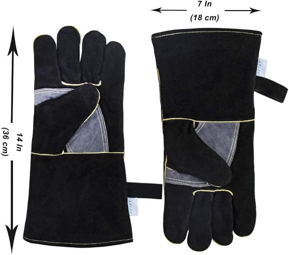 FZTEY Welding Fire Gloves For Woodburning,Fireplace, Stove, Safety Work Oven Grill: Clothing