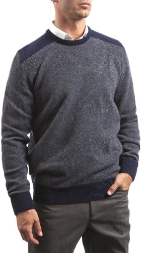 Hawick Knitwear Men's 100% Lambswool Birdseye Pattern Crew Neck Pullover-Oxford Blue-XX-Large