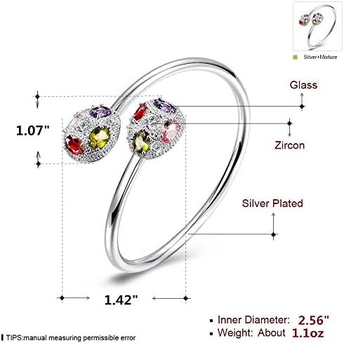 iCAREu Colourful Glasses and Shining Zircons Inlaid Silver Plating Cuff Bracelet