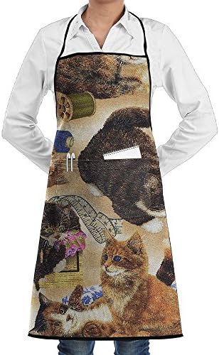 Sew Curious Cats And Sewing Notions Tan Kitchen Apron Adjustable Apron For BBQ Barbecue Cooking Women's Men's Great Gift For Wife Ladies Men Boyfriend