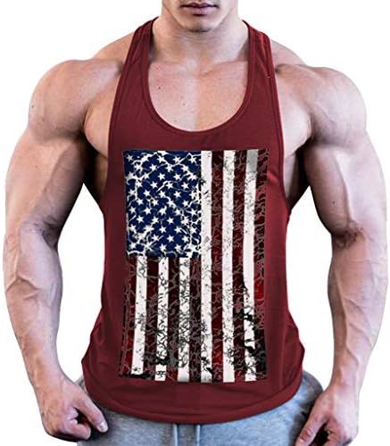 Lazzboy Men Vest Tank T-Shirt Sleeveless/Short Sleeve USA Flag Printed Sports Plus Size Vintage Style Hooded Top