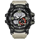 SMAEL Men's Analog Digtal Sport Wrist Watch Dual Quartz Movement Backlight with Water Resistant (beige)