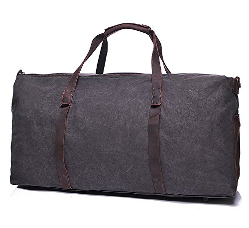 Ulgoo Oversized Canvas Genuine Leather Weekender Travel Duffel Bag