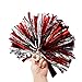 Red and Silver Cheerleading Pom Poms with Finger Rings, 2 Pack Metallic Cheer Accessories for Kids Dance Team, Round Spirit Pompons with Handle for Girls School Sports Performance